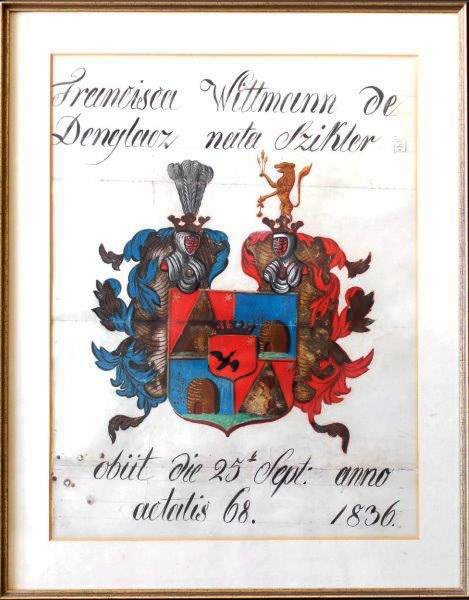 Wappen mit dem Todesdatum von Franziska Wittmann von Dengláz